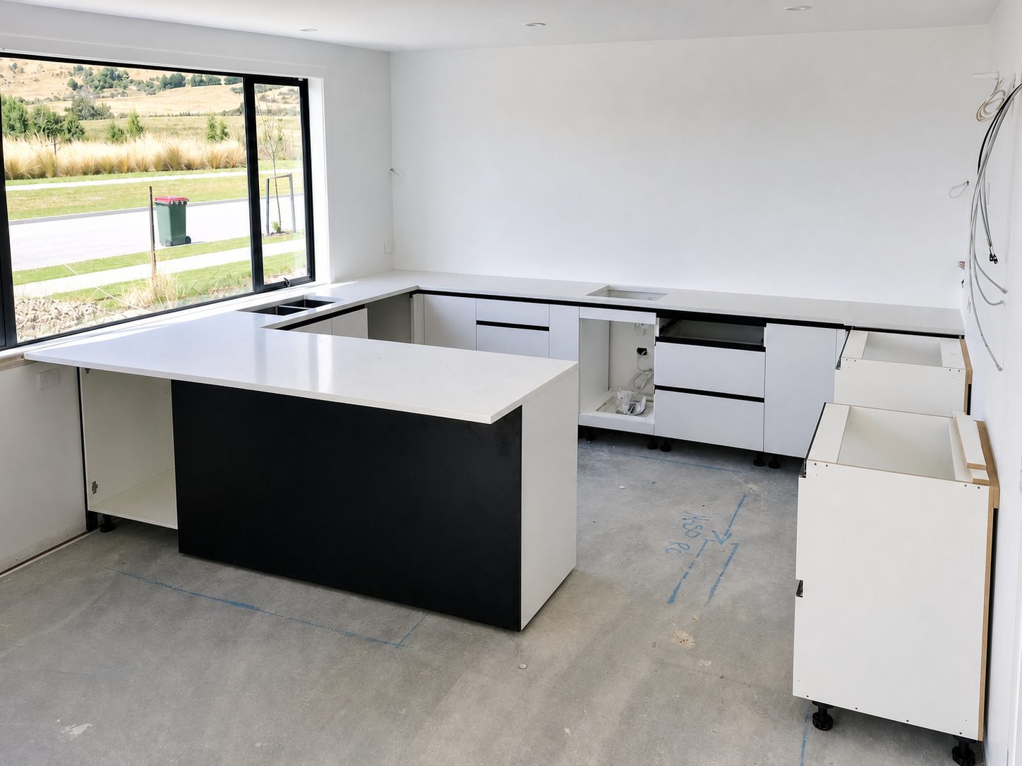 Wide kitchen cabinet installation
